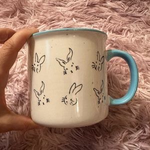 Meritage Coffee Mug Ivory and Blue Speckled Bunnies Bunny Rabbit Animal Ceramic